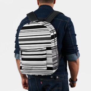 Varied Black White Grey Stripes Printed Backpack
