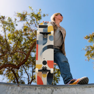 Varied colourful shapes and dots skateboard