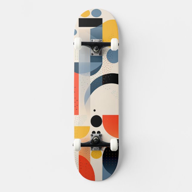Varied colourful shapes skateboard (Front)