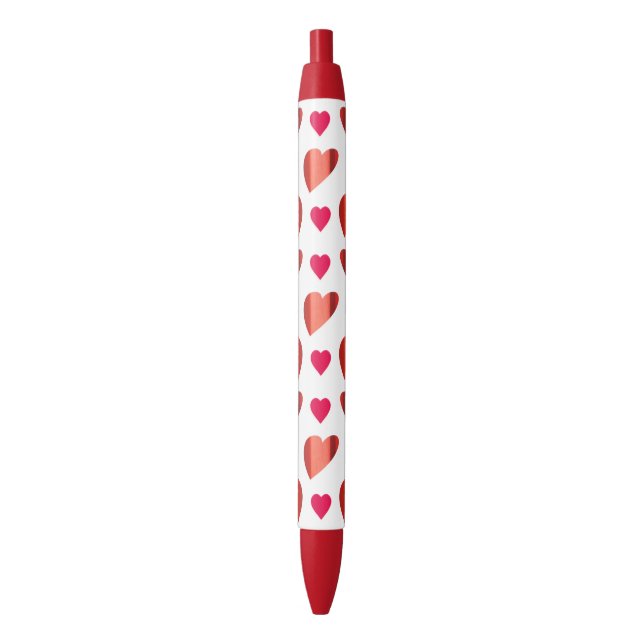 Variegated and Solid Red Pink Hearts Pattern Blue Ink Pen (Front Vertical)