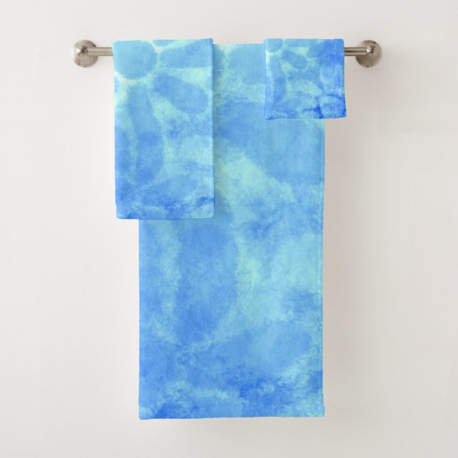 Variegated Blue Floral Daisies Flower Flowers Bath Towel Set (Insitu)