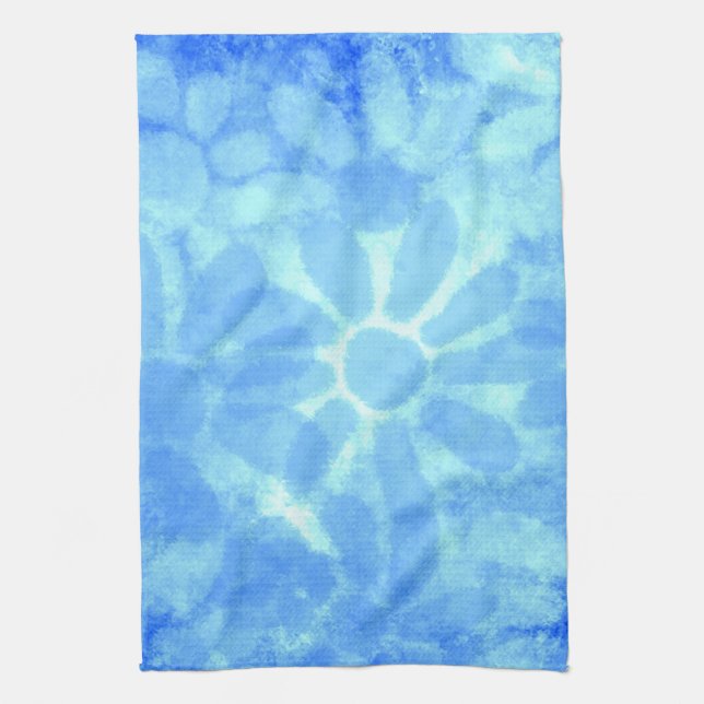 Variegated Blue Floral Daisies Flower Flowers Kitchen Towel (Vertical)