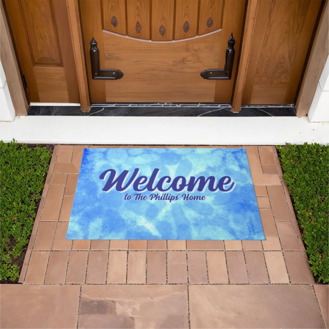 Variegated Blue Floral Daisies Flower Personalized Doormat (Outdoor)