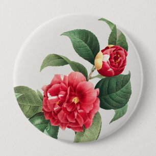 Variegated Camellia, Pierre-Joseph Redouté, 1833 4 Inch Round Button