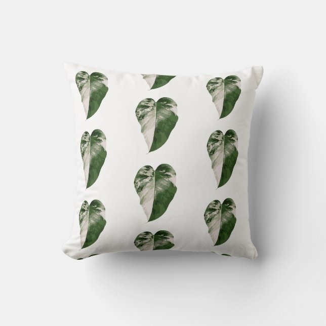 Variegated Monstera Heart Leaf Botanical Throw Pillow (Front)