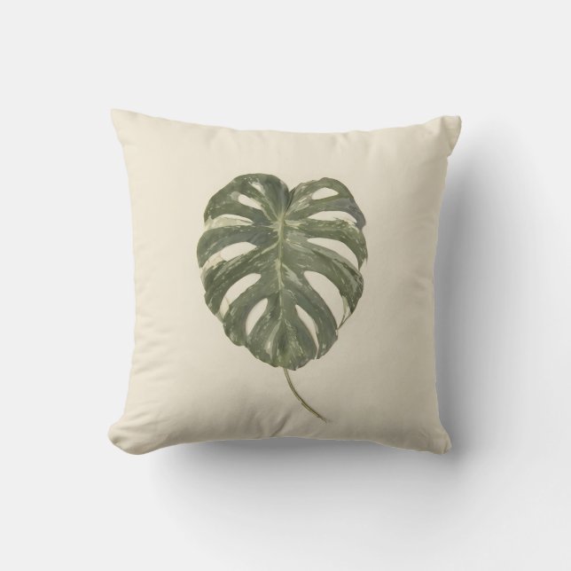Variegated Monstera Leaf Tropical Organic Modern Throw Pillow (Front)