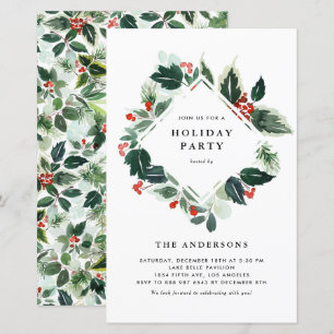 Variegated Winterberry Holiday Party Invitation