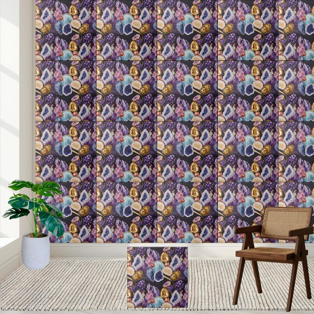 Variété de Geode Crystal Gemstone Motif Carreau (Variety Of Geode Crystal Gemstone Pattern Tile)