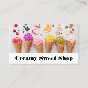 Variety Ice Cream Cones Flavours Fruits Nuts Business Card
