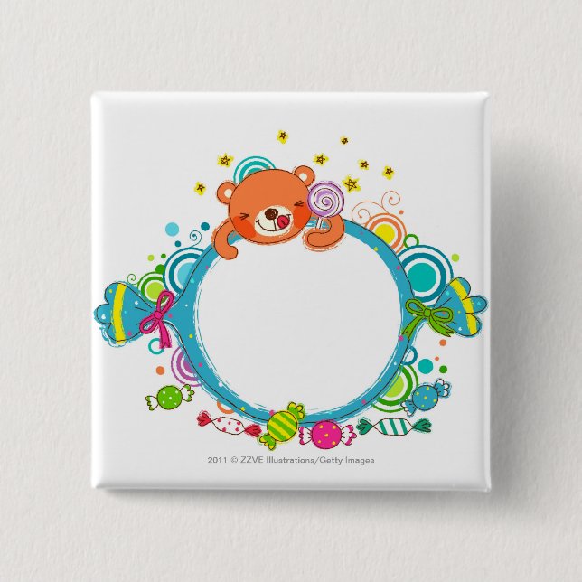 Variety of candies 2 inch square button (Front)