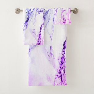 Variety of Purples and Blueish  Vein Marble Look Bath Towel Set