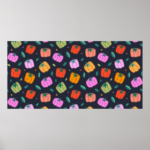 Various bell peppers, seamless pattern, sweet pepp poster