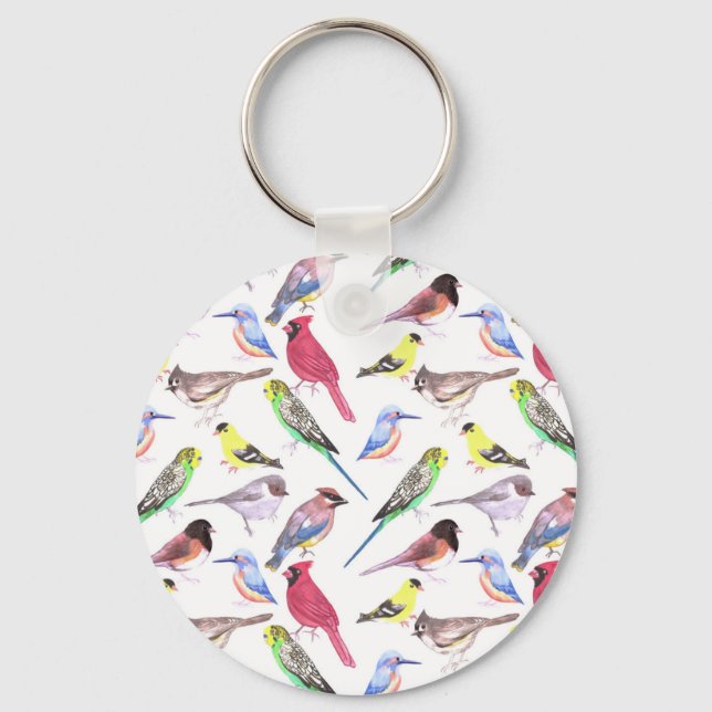Various birds in watercolor- cute pet birds keychain (Front)