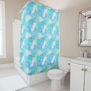Various blue seashells line art pattern