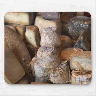 Various cheeses on market stall, full frame mouse pad