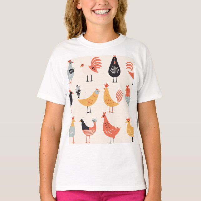 Various chickens on a white background T-Shirt (Front)