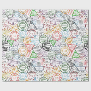 Various cities retro postal markings wrapping paper