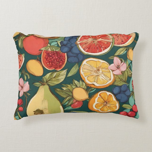 Various Citrus Fruits, Grapes and Flowers. Paintin Accent Pillow (Front)