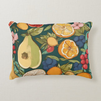 Various Citrus Fruits, Grapes and Flowers. Paintin Accent Pillow