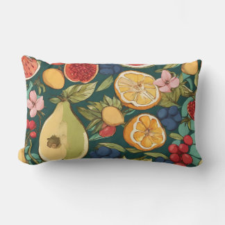 Various Citrus Fruits, Grapes and Flowers. Paintin Lumbar Pillow