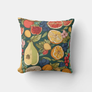 Various Citrus Fruits, Grapes and Flowers. Paintin Throw Pillow