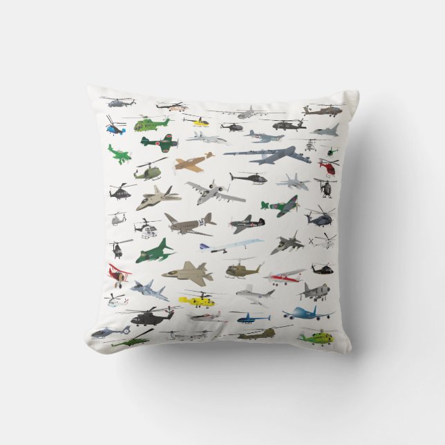 Various Colorful Airplanes and Helicopters Throw Pillow (Front)