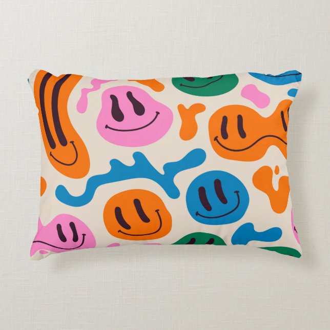 Various colourful melting smiling Faces. Lava lamp Accent Pillow (Front)