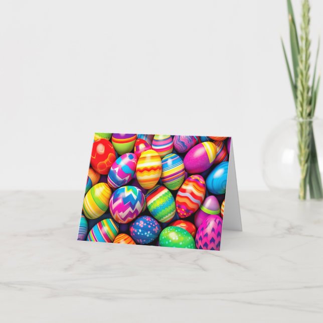 Various Colourful Retro Easter Eggs Holiday Card (Front)