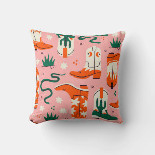 Various cowboy boots pattern throw pillow