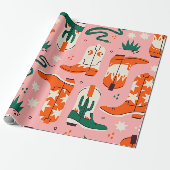 Various cowboy boots pattern wrapping paper (Unrolled)