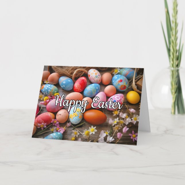 Various Cute Colourful Eggs Happy Easter Holiday Card (Front)