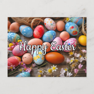 Various Cute Colourful Eggs Happy Easter Postcard