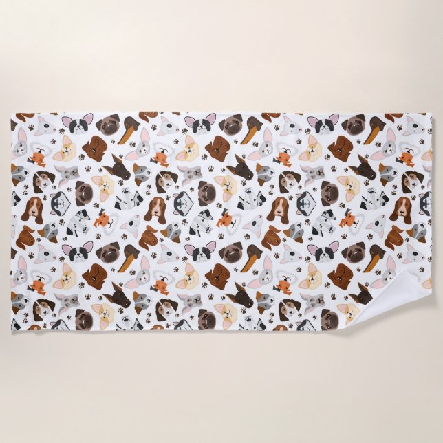 Various dog breeds pattern beach towel (Front)
