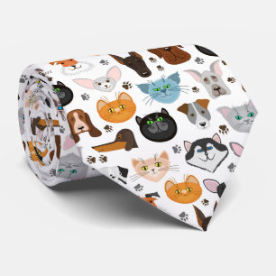Various dogs cats pattern tie