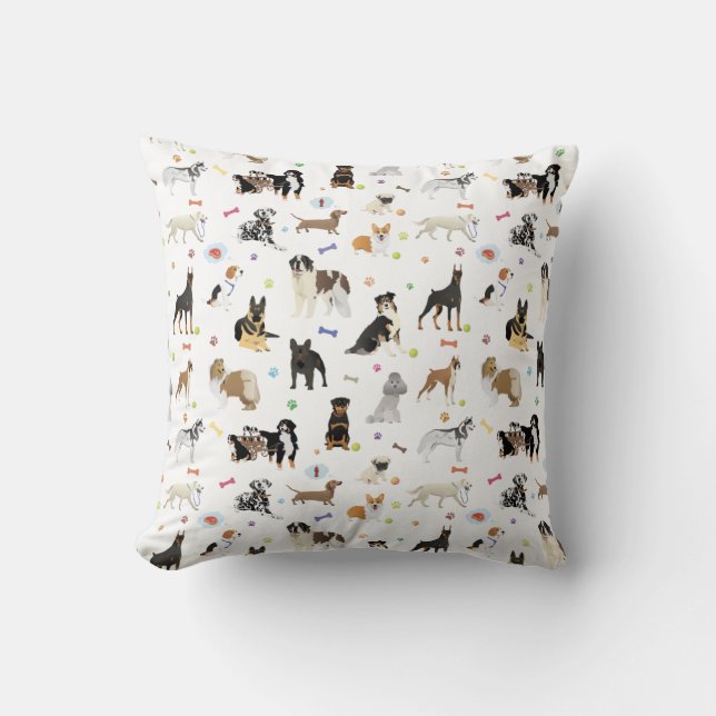 Various Dogs Pattern Throw Pillow (Front)