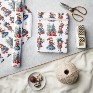 Various Dolls White Christmas Wrapping Paper
