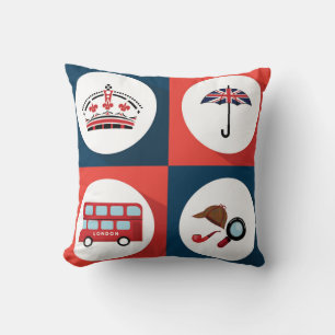 Various England Symbols Throw Pillow