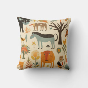 Various fantasy animals and plants throw pillow