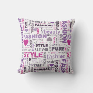 Various Fashion and Style Words in a Collage Throw Pillow