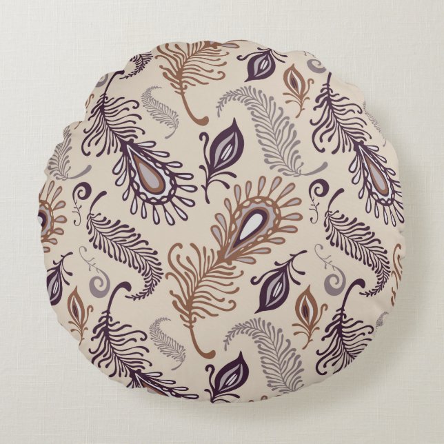 Various Feather Pattern Round Pillow (Front)
