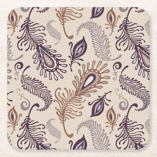Various Feather Pattern Square Paper Coaster (Front)