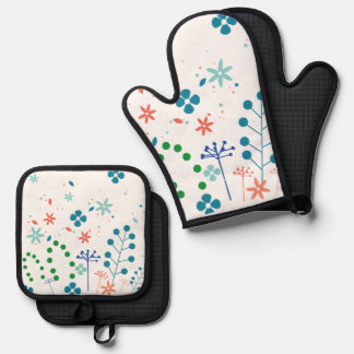 Various flowers and leaves oven mitt & pot holder set