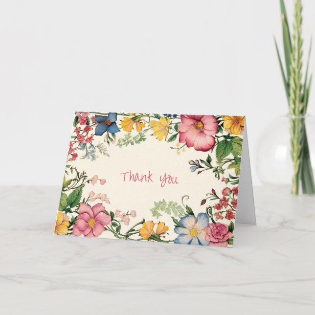 Various Flowers, Art, Your Text Thank You Card (Front)