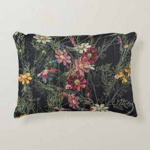 Various flowers on the black wooden background. Ab Accent Pillow