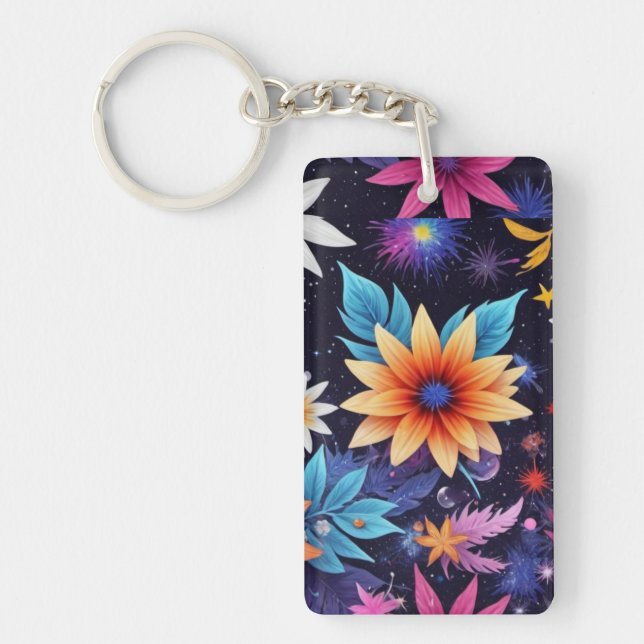 Various Flowersin Shades Pattern-24192 Keychain (Front)