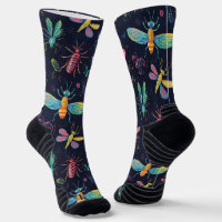 Various Flying Bugs Chalk Drawing Pattern Black