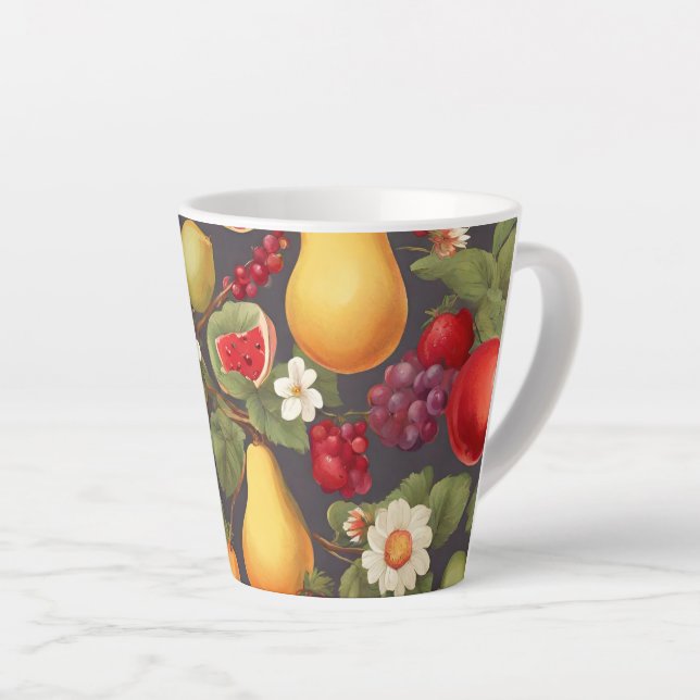 Various Fruits, Lush Leaves and Wonderful Flowers Latte Mug (Right Angle)