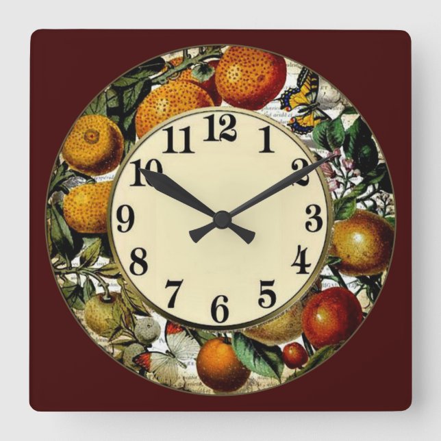Various Fruits Square Wall Clock (Front)