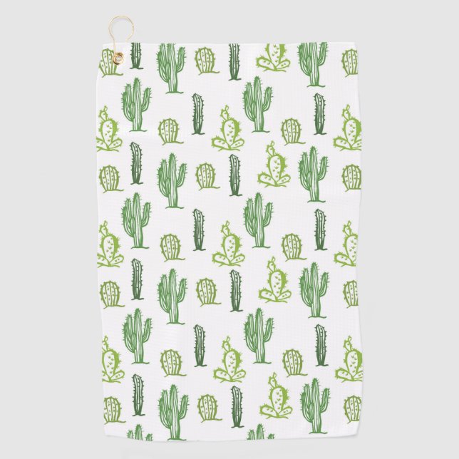 Various green cacti pattern golf towel (Front)
