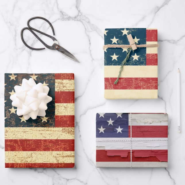 Various Grungy American Flag of the USA Wrapping Paper Sheet (Front)